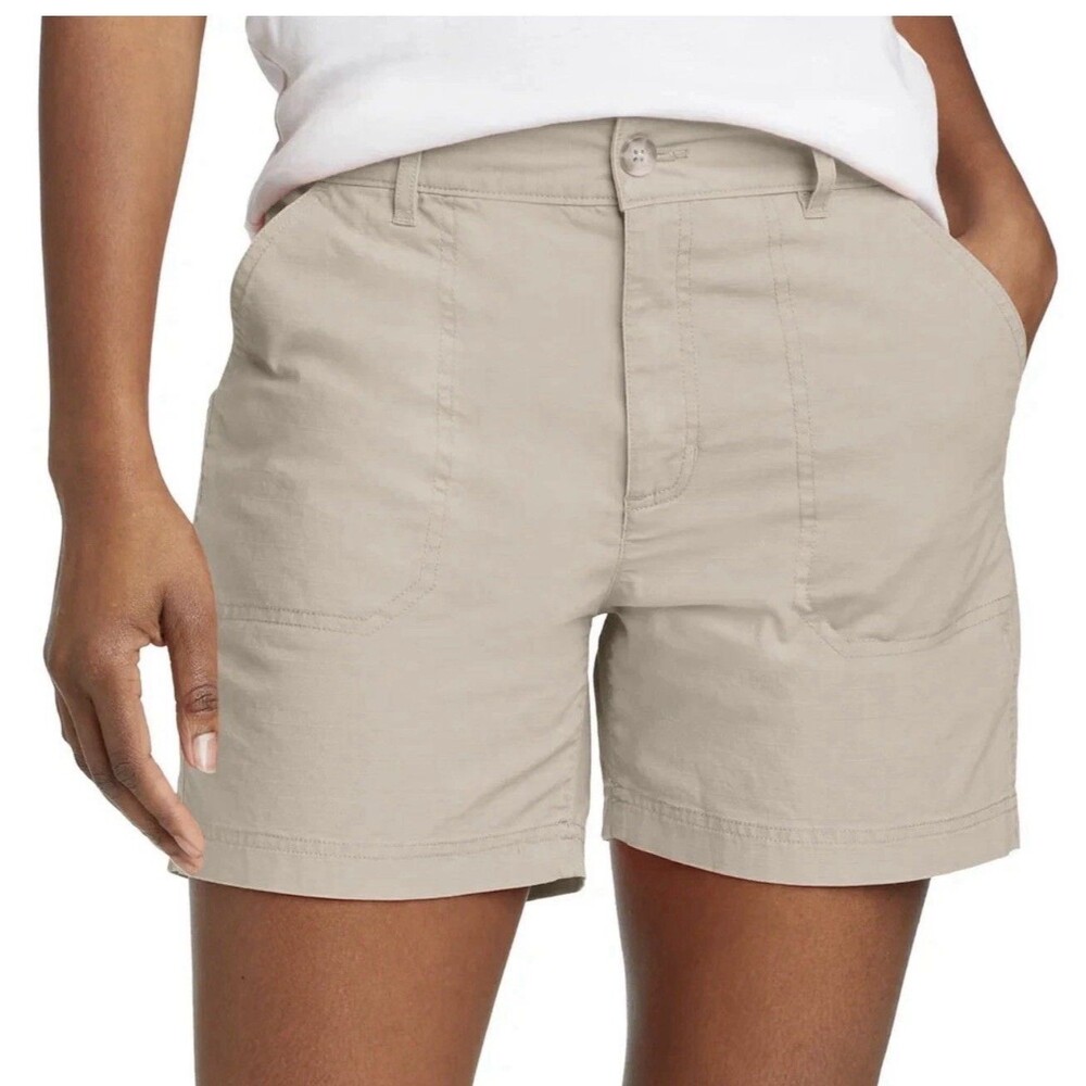 Eddie Bauer Women's 14 Ripstop Shorts Tan 5-Inch Inseam Cotton Blend Beige